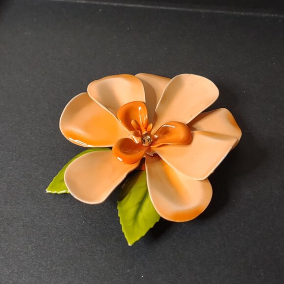 Orange Enamel Large Flower Brooch - Picture 10 of 11